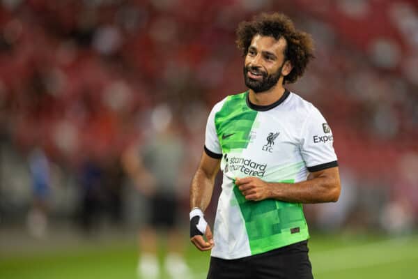 SINGAPORE - Sunday, July 30, 2023: Liverpool's Mohamed Salah during a pre-season friendly match between Liverpool FC and Leicester City FC at the Singapore National Stadium. (Pic by David Rawcliffe/Propaganda)