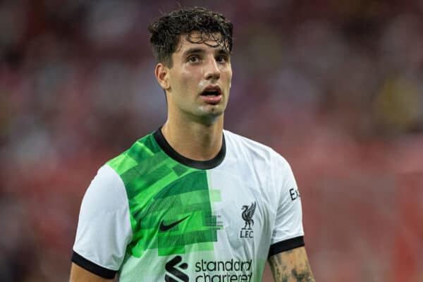 SINGAPORE - Sunday, July 30, 2023: Liverpool's Dominik Szoboszlai during a pre-season friendly match between Liverpool FC and Leicester City FC at the Singapore National Stadium. (Pic by David Rawcliffe/Propaganda)