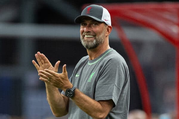 SINGAPORE - Sunday, July 30, 2023: Liverpool's manager Jürgen Klopp during a pre-season friendly match between Liverpool FC and Leicester City FC at the Singapore National Stadium. (Pic by David Rawcliffe/Propaganda)