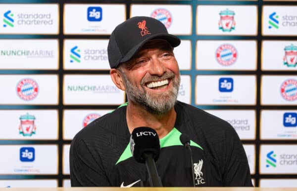SINGAPORE - Tuesday, August 1, 2023: Liverpool's manager Jürgen Klopp during a press conference ahead of a pre-season friendly match between Liverpool FC and FC Bayern Munich FC at the Singapore National Stadium. (Pic by David Rawcliffe/Propaganda)