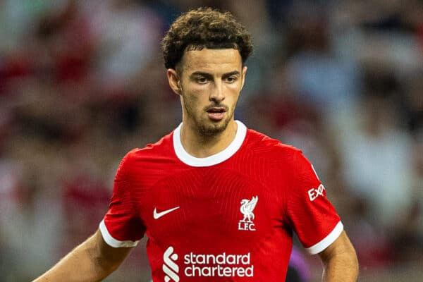 SINGAPORE - Wednesday, August 2, 2023: Liverpool's Curtis Jones during a pre-season friendly match between Liverpool FC and FC Bayern Munich FC at the Singapore National Stadium. Bayern won 4-3. (Pic by David Rawcliffe/Propaganda)