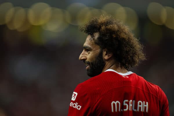 SINGAPORE - Wednesday, August 2, 2023: Liverpool's Mohamed Salah during a pre-season friendly match between Liverpool FC and FC Bayern Munich FC at the Singapore National Stadium. (Pic by David Rawcliffe/Propaganda)