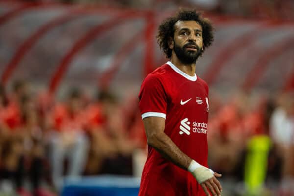 SINGAPORE - Wednesday, August 2, 2023: Liverpool's Mohamed Salah during a pre-season friendly match between Liverpool FC and FC Bayern Munich FC at the Singapore National Stadium. (Pic by David Rawcliffe/Propaganda)