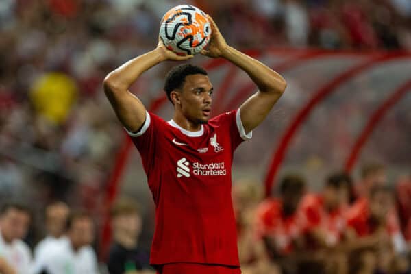 SINGAPORE - Wednesday, August 2, 2023: Liverpool's Trent Alexander-Arnold takes a throw-in during a pre-season friendly match between Liverpool FC and FC Bayern Munich FC at the Singapore National Stadium. (Pic by David Rawcliffe/Propaganda)