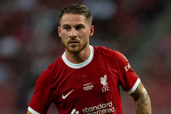 SINGAPORE - Wednesday, August 2, 2023: Liverpool's Alexis Mac Allister during a pre-season friendly match between Liverpool FC and FC Bayern Munich FC at the Singapore National Stadium. (Pic by David Rawcliffe/Propaganda)