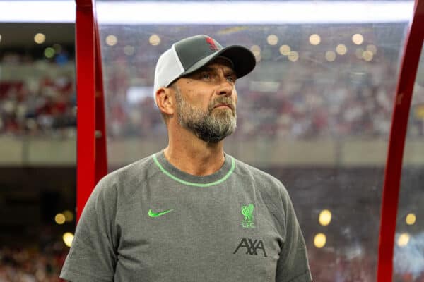 SINGAPORE - Wednesday, August 2, 2023: Liverpool's manager Jürgen Klopp before a pre-season friendly match between Liverpool FC and FC Bayern Munich FC at the Singapore National Stadium. (Pic by David Rawcliffe/Propaganda)