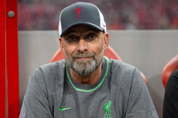 SINGAPORE - Wednesday, August 2, 2023: Liverpool's manager Jürgen Klopp before a pre-season friendly match between Liverpool FC and FC Bayern Munich FC at the Singapore National Stadium. (Pic by David Rawcliffe/Propaganda)