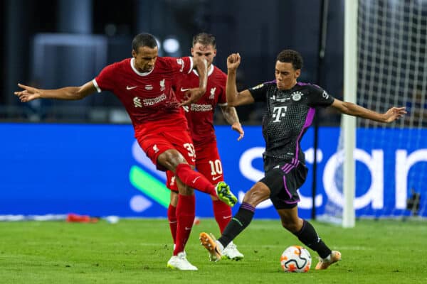 SINGAPORE - Wednesday, August 2, 2023: Liverpool's Joël Matip (L) during a pre-season friendly match between Liverpool FC and FC Bayern Munich FC at the Singapore National Stadium. (Pic by David Rawcliffe/Propaganda)