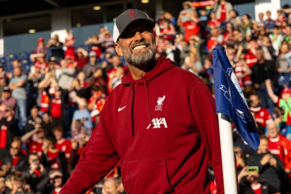 PRESTON, ENGLAND - Monday, August 7, 2023: Liverpool's manager Jürgen Klopp during the pre-match warm-up before a pre-season friendly match between Liverpool FC and SV Darmstadt 98 at Deepdale. (Pic by David Rawcliffe/Propaganda)