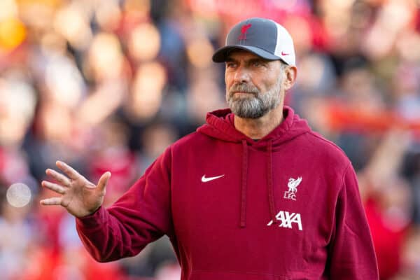 PRESTON, ENGLAND - Monday, August 7, 2023: Liverpool's manager Jürgen Klopp before a pre-season friendly match between Liverpool FC and SV Darmstadt 98 at Deepdale. (Pic by David Rawcliffe/Propaganda)