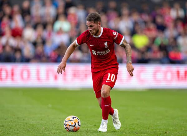 PRESTON, ENGLAND - Monday, August 7, 2023: Liverpool's Alexis Mac Allister during a pre-season friendly match between Liverpool FC and SV Darmstadt 98 at Deepdale. (Pic by David Rawcliffe/Propaganda)