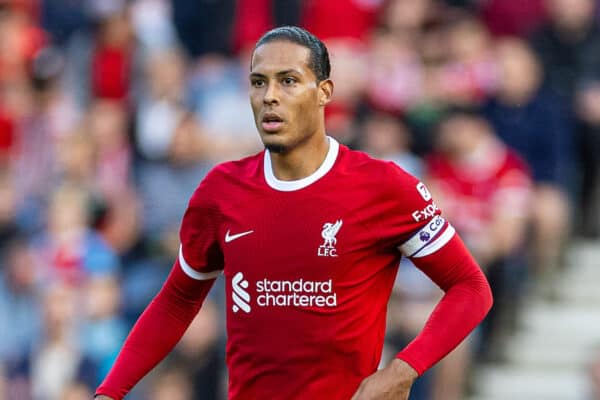 PRESTON, ENGLAND - Monday, August 7, 2023: Liverpool's captain Virgil van Dijk during a pre-season friendly match between Liverpool FC and SV Darmstadt 98 at Deepdale. (Pic by David Rawcliffe/Propaganda)