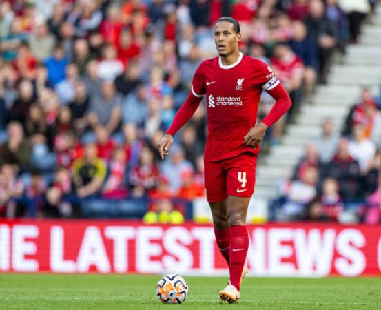 PRESTON, ENGLAND - Monday, August 7, 2023: Liverpool's captain Virgil van Dijk during a pre-season friendly match between Liverpool FC and SV Darmstadt 98 at Deepdale. (Pic by David Rawcliffe/Propaganda)