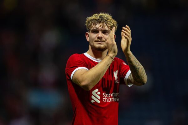 PRESTON, ENGLAND - Monday, August 7, 2023: Liverpool's Harvey Elliott applauds the supporters after a pre-season friendly match between Liverpool FC and SV Darmstadt 98 at Deepdale. (Pic by David Rawcliffe/Propaganda)