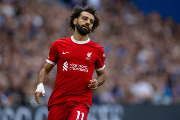 LONDON, ENGLAND - Sunday, August 13, 2023: Liverpool's Mohamed Salah during the FA Premier League match between Chelsea FC and Liverpool FC at Stamford Bridge. (Pic by David Rawcliffe/Propaganda)