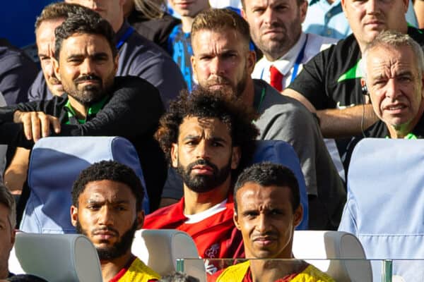 LONDON, ENGLAND - Sunday, August 13, 2023: Liverpool's Mohamed Salah on the bench after being substituted during the FA Premier League match between Chelsea FC and Liverpool FC at Stamford Bridge. (Pic by David Rawcliffe/Propaganda)