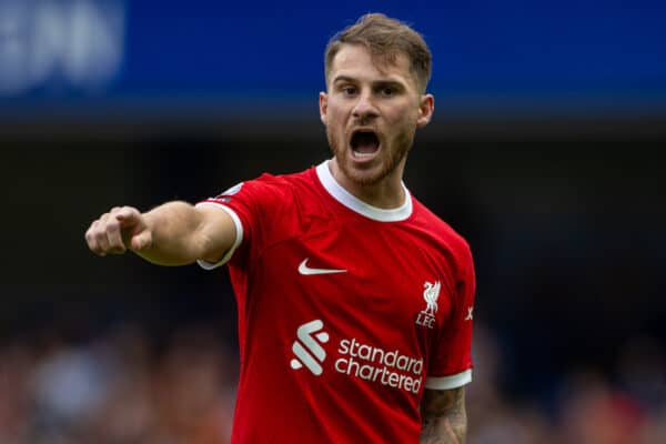 LONDON, ENGLAND - Sunday, August 13, 2023: Liverpool's Alexis Mac Allister during the FA Premier League match between Chelsea FC and Liverpool FC at Stamford Bridge. (Pic by David Rawcliffe/Propaganda)