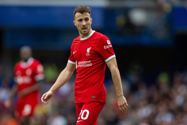 LONDON, ENGLAND - Sunday, August 13, 2023: Liverpool's Diogo Jota during the FA Premier League match between Chelsea FC and Liverpool FC at Stamford Bridge. (Pic by David Rawcliffe/Propaganda)