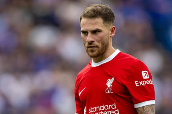 LONDON, ENGLAND - Sunday, August 13, 2023: Liverpool's Alexis Mac Allister during the FA Premier League match between Chelsea FC and Liverpool FC at Stamford Bridge. (Pic by David Rawcliffe/Propaganda)