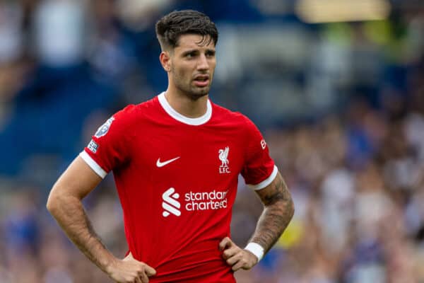 LONDON, ENGLAND - Sunday, August 13, 2023: Liverpool's Dominik Szoboszlai during the FA Premier League match between Chelsea FC and Liverpool FC at Stamford Bridge. (Pic by David Rawcliffe/Propaganda)