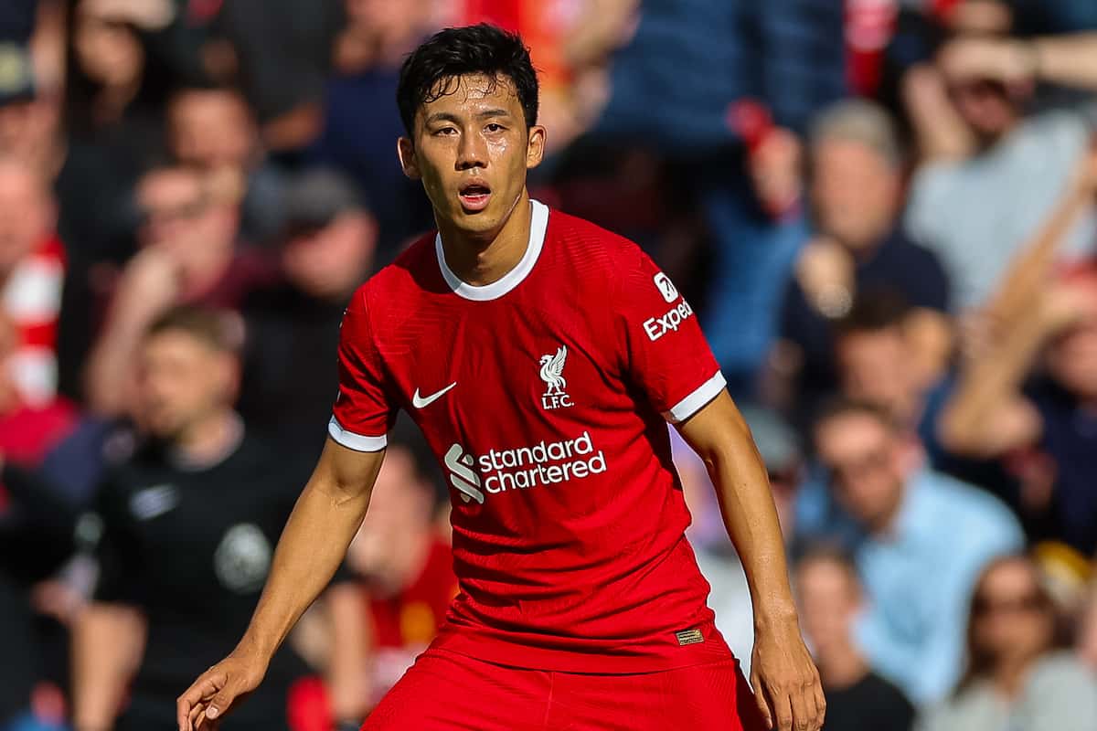 LIVERPOOL, ENGLAND - Saturday, August 19, 2023: Liverpool's Wataru End? during the FA Premier League match between Liverpool FC and AFC Bournemouth at Anfield. (Pic by David Rawcliffe/Propaganda)