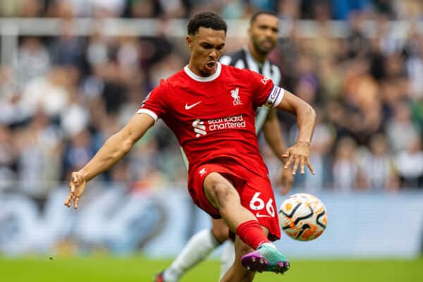 NEWCASTLE-UPON-TYNE, ENGLAND - Sunday, August 27, 2023: Liverpool's Trent Alexander-Arnold during the FA Premier League match between Newcastle United FC and Liverpool FC at St James' Park. (Pic by David Rawcliffe/Propaganda)