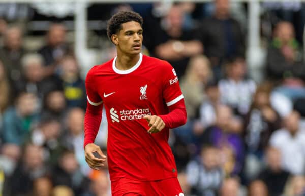 NEWCASTLE-UPON-TYNE, ENGLAND - Sunday, August 27, 2023: Liverpool's Jarell Quansah during the FA Premier League match between Newcastle United FC and Liverpool FC at St James' Park. (Pic by David Rawcliffe/Propaganda)