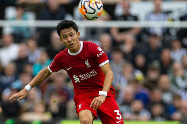 NEWCASTLE-UPON-TYNE, ENGLAND - Sunday, August 27, 2023: Liverpool's Wataru Endo during the FA Premier League match between Newcastle United FC and Liverpool FC at St James' Park. (Pic by David Rawcliffe/Propaganda)