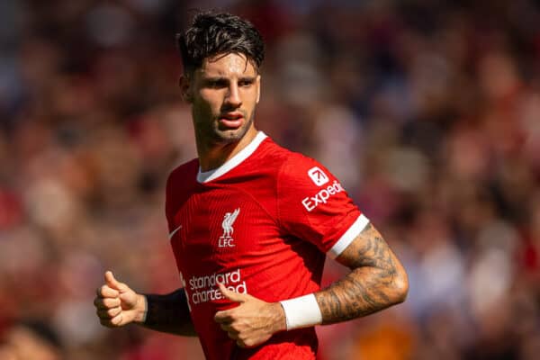 LIVERPOOL, ENGLAND - Saturday, September 2, 2023: Liverpool's Dominik Szoboszlai during the FA Premier League match between Liverpool FC and Aston Villa FC at Anfield. (Pic by David Rawcliffe/Propaganda)