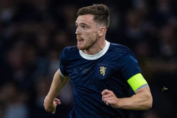 GLASGOW, SCHOTTLAND – Dienstag, 12. September 2023: Der Schotte Andy Robertson während eines internationalen Freundschaftsspiels zwischen Schottland und England im Hampden Park. (Bild von David Rawcliffe/Propaganda)