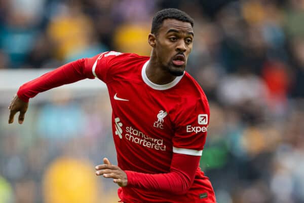 WOLVERHAMPTON, ENGLAND - Saturday, September 16, 2023: Liverpool's Ryan Gravenberch during the FA Premier League match between Wolverhampton Wanderers FC and Liverpool FC at Molineux Stadium. (Pic by David Rawcliffe/Propaganda)