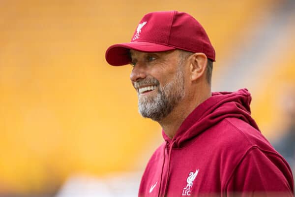 WOLVERHAMPTON, ENGLAND - Saturday, September 16, 2023: Liverpool's manager Jürgen Klopp before the FA Premier League match between Wolverhampton Wanderers FC and Liverpool FC at Molineux Stadium. (Pic by David Rawcliffe/Propaganda)