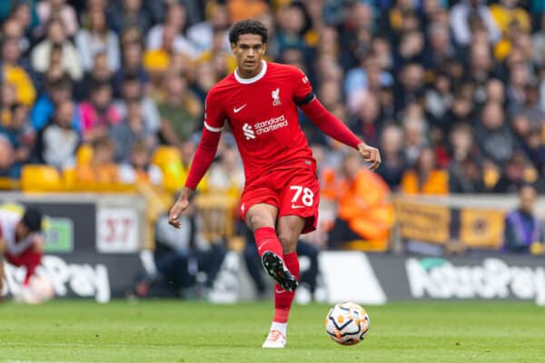 WOLVERHAMPTON, ENGLAND - Saturday, September 16, 2023: Liverpool's Jarell Quansah during the FA Premier League match between Wolverhampton Wanderers FC and Liverpool FC at Molineux Stadium. (Pic by David Rawcliffe/Propaganda)