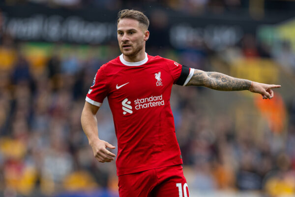 WOLVERHAMPTON, ENGLAND - Saturday, September 16, 2023: Liverpool's Alexis Mac Allister during the FA Premier League match between Wolverhampton Wanderers FC and Liverpool FC at Molineux Stadium. (Pic by David Rawcliffe/Propaganda)