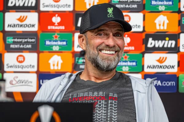 LINZ, AUSTRIA - Wednesday, September 20, 2023: Liverpool's Jurgen Klopp during a pre-match press conference ahead of the UEFA Europa League Group E matchday 1 game between LASK and Liverpool FC at the Raiffeisen Arena. (Pic by David Rawcliffe/Propaganda)