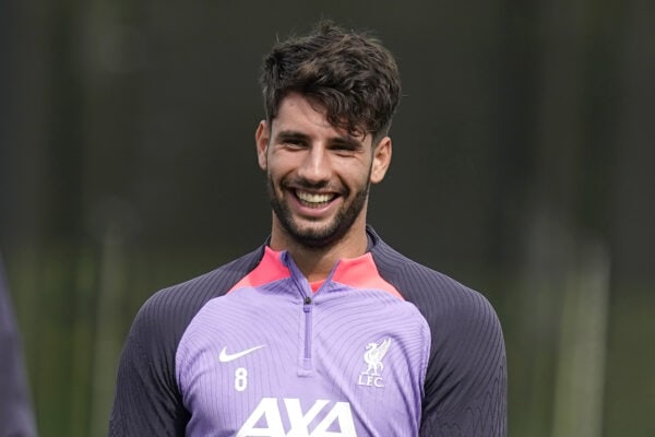 LIVERPOOL, ENGLAND - Wednesday, September 20, 2023: Liverpool's Dominik Szoboszlai (R) during a training session at the AXA Training Centre ahead of the UEFA Europa League Group E match between LASK and Liverpool FC. (Pic by Andrew Yeats/Propaganda)