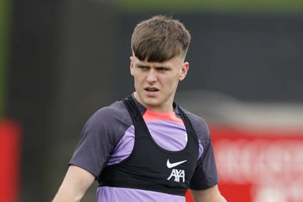 LIVERPOOL, ENGLAND - Wednesday, September 20, 2023: Liverpool's Ben Doak during a training session at the AXA Training Centre ahead of the UEFA Europa League Group E match between LASK and Liverpool FC. (Pic by Andrew Yeats/Propaganda)