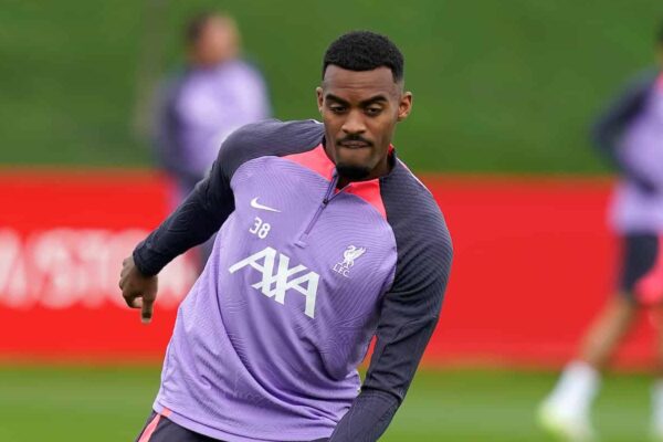 LIVERPOOL, ENGLAND - Wednesday, September 20, 2023: Liverpool's Ryan Gravenberch during a training session at the AXA Training Centre ahead of the UEFA Europa League Group E match between LASK and Liverpool FC. (Pic by Andrew Yeats/Propaganda)