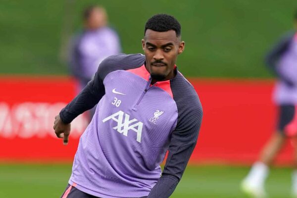 LIVERPOOL, ENGLAND - Wednesday, September 20, 2023: Liverpool's Ryan Gravenberch during a training session at the AXA Training Centre ahead of the UEFA Europa League Group E match between LASK and Liverpool FC. (Pic by Andrew Yeats/Propaganda)