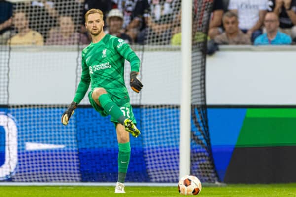 LINZ, AUSTRIA - Thursday, September 21, 2023: Liverpool's goalkeeper Caoimhin Kelleher during the UEFA Europa League Group E matchday 1 game between LASK and Liverpool FC at the Raiffeisen Arena. (Pic by David Rawcliffe/Propaganda)