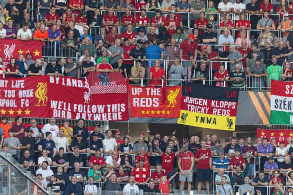 LINZ, AUSTRIA - Thursday, September 21, 2023: Liverpool supporters during the UEFA Europa League Group E matchday 1 game between LASK and Liverpool FC at the Raiffeisen Arena. (Pic by David Rawcliffe/Propaganda)