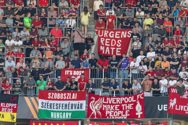 LINZ, AUSTRIA - Thursday, September 21, 2023: Liverpool supporters during the UEFA Europa League Group E matchday 1 game between LASK and Liverpool FC at the Raiffeisen Arena. (Pic by David Rawcliffe/Propaganda)
