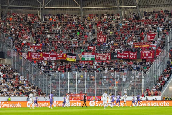 LINZ, AUSTRIA - Thursday, September 21, 2023: Liverpool supporters during the UEFA Europa League Group E matchday 1 game between LASK and Liverpool FC at the Raiffeisen Arena. (Pic by David Rawcliffe/Propaganda)
