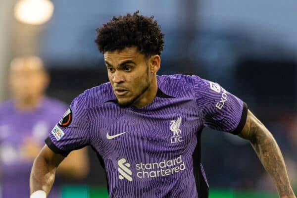 LINZ, AUSTRIA - Thursday, September 21, 2023: Liverpool's Luis Díaz during the UEFA Europa League Group E matchday 1 game between LASK and Liverpool FC at the Raiffeisen Arena. (Pic by David Rawcliffe/Propaganda)