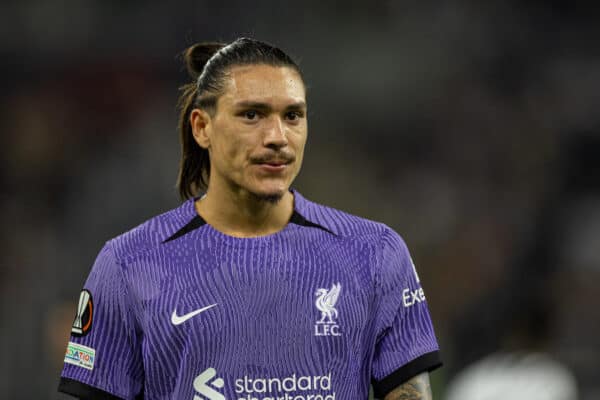 LINZ, AUSTRIA - Thursday, September 21, 2023: Liverpool's Darwin Núñez during the UEFA Europa League Group E matchday 1 game between LASK and Liverpool FC at the Raiffeisen Arena. (Pic by David Rawcliffe/Propaganda)