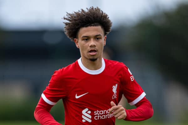 LIVERPOOL, ENGLAND - Saturday, September 23, 2023: Liverpool's Ranel Young during the Under-18 Premier League North match between Liverpool FC Under-18's and Everton FC Under-18's, the Mini-Mini-Merseyside Derby, at the Liverpool Academy. (Pic by David Rawcliffe/Propaganda)