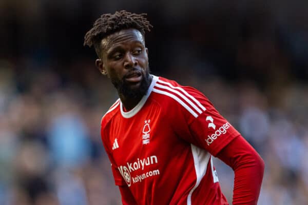 MANCHESTER, ENGLAND - Saturday, September 23, 2023: Nottingham Forest's Divok Origi during the FA Premier League match between Manchester City FC and Nottingham Forest FC at the City of Manchester Stadium. (Pic by David Rawcliffe/Propaganda)