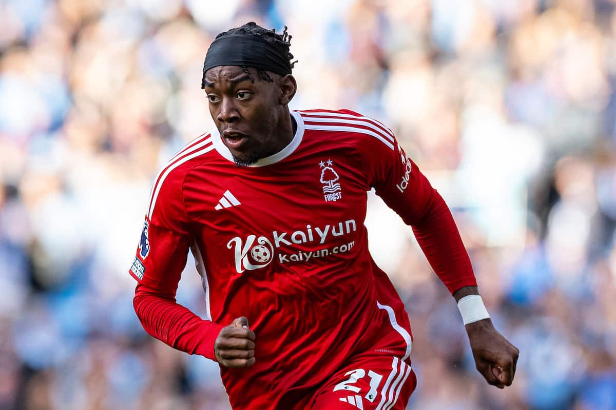 MANCHESTER, ENGLAND - Saturday, September 23, 2023: Nottingham Forest's Anthony Elanga during the FA Premier League match between Manchester City FC and Nottingham Forest FC at the City of Manchester Stadium. (Pic by David Rawcliffe/Propaganda)