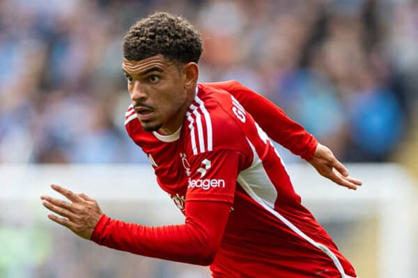 MANCHESTER, ENGLAND - Saturday, September 23, 2023: Nottingham Forest's Morgan Gibbs-White during the FA Premier League match between Manchester City FC and Nottingham Forest FC at the City of Manchester Stadium. (Pic by David Rawcliffe/Propaganda)