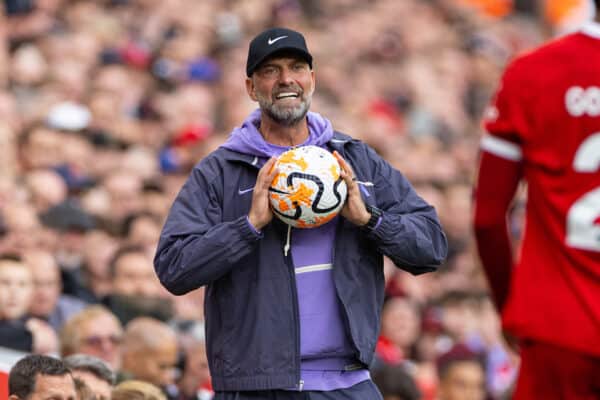 LIVERPOOL, ENGLAND - Sunday, September 24, 2023: Liverpool's manager Jürgen Klopp during the FA Premier League match between Liverpool FC and West Ham United FC at Anfield. (Pic by David Rawcliffe/Propaganda)